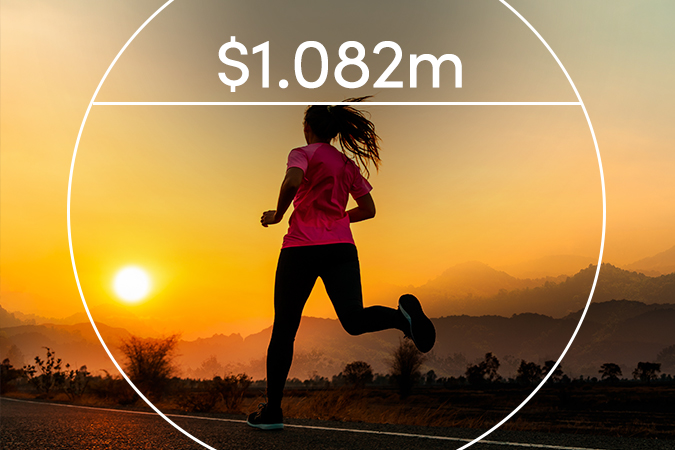Person running with text overlaid: $1.082m