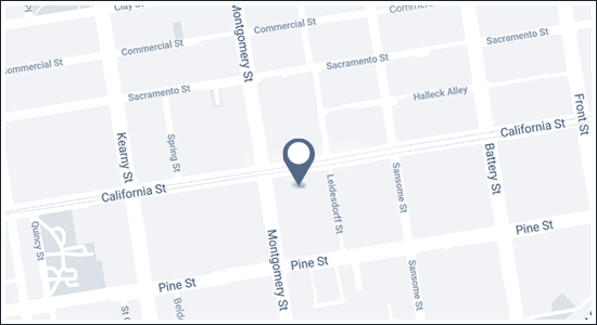 Map of San Francisco with pin at 465 California Street