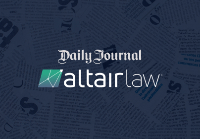 Daily Journal logo above Altair Law logo on a background of newspaper clippings.