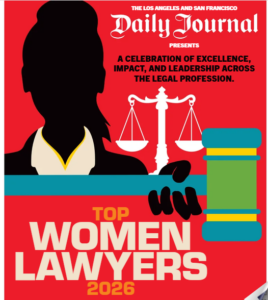 Silhouette of a woman with scales of justice and a gavel, promoting Top Women Lawyers 2026 by Daily Journal.